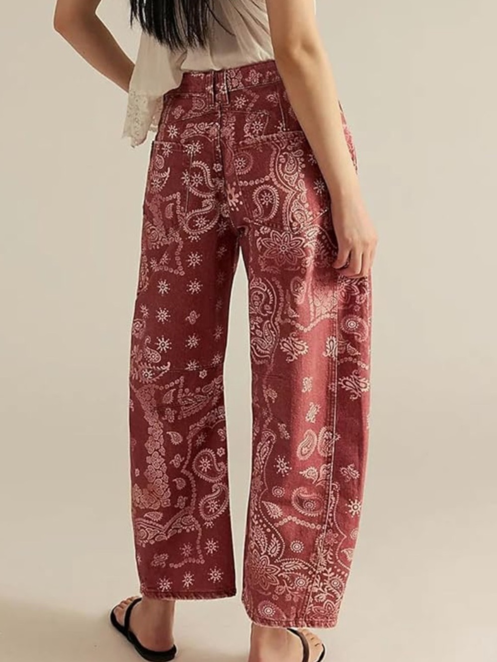 loveimgs Boyfriend Fit Baggy Barrel Bandana Print Jeans in Rose, NWT, S, M & L